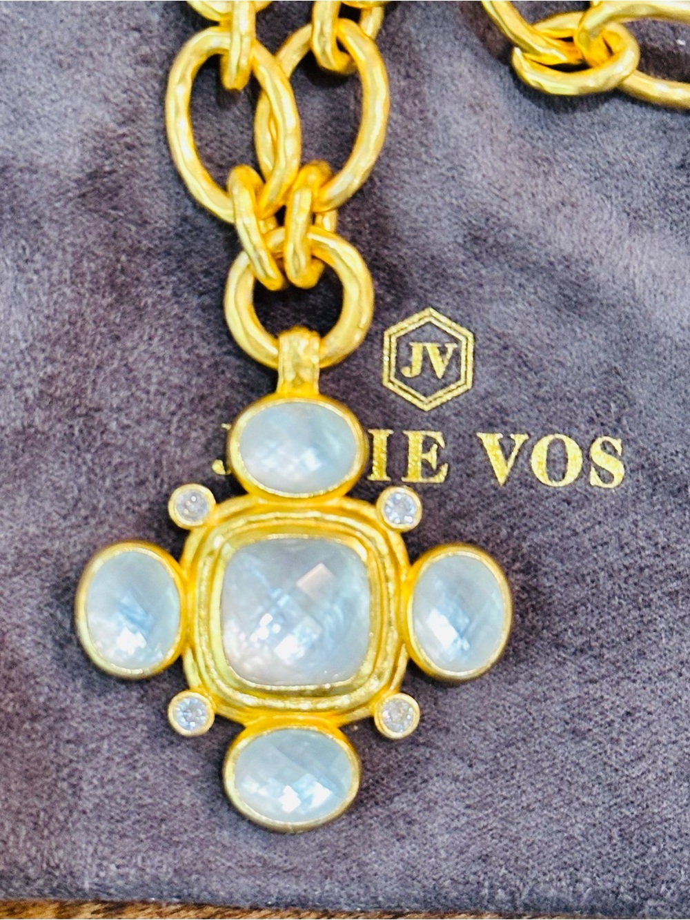 Julie Vos Gold-Plated Necklace with Faux Pearl and Rhinestones - Picture 10 of 12